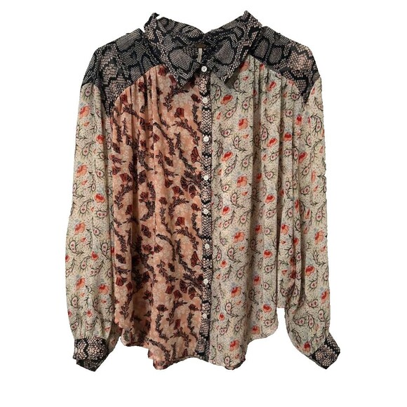 Free People Dani Women’s Small Button Down Shirt Paisley Floral Pattern Top - Picture 1 of 5